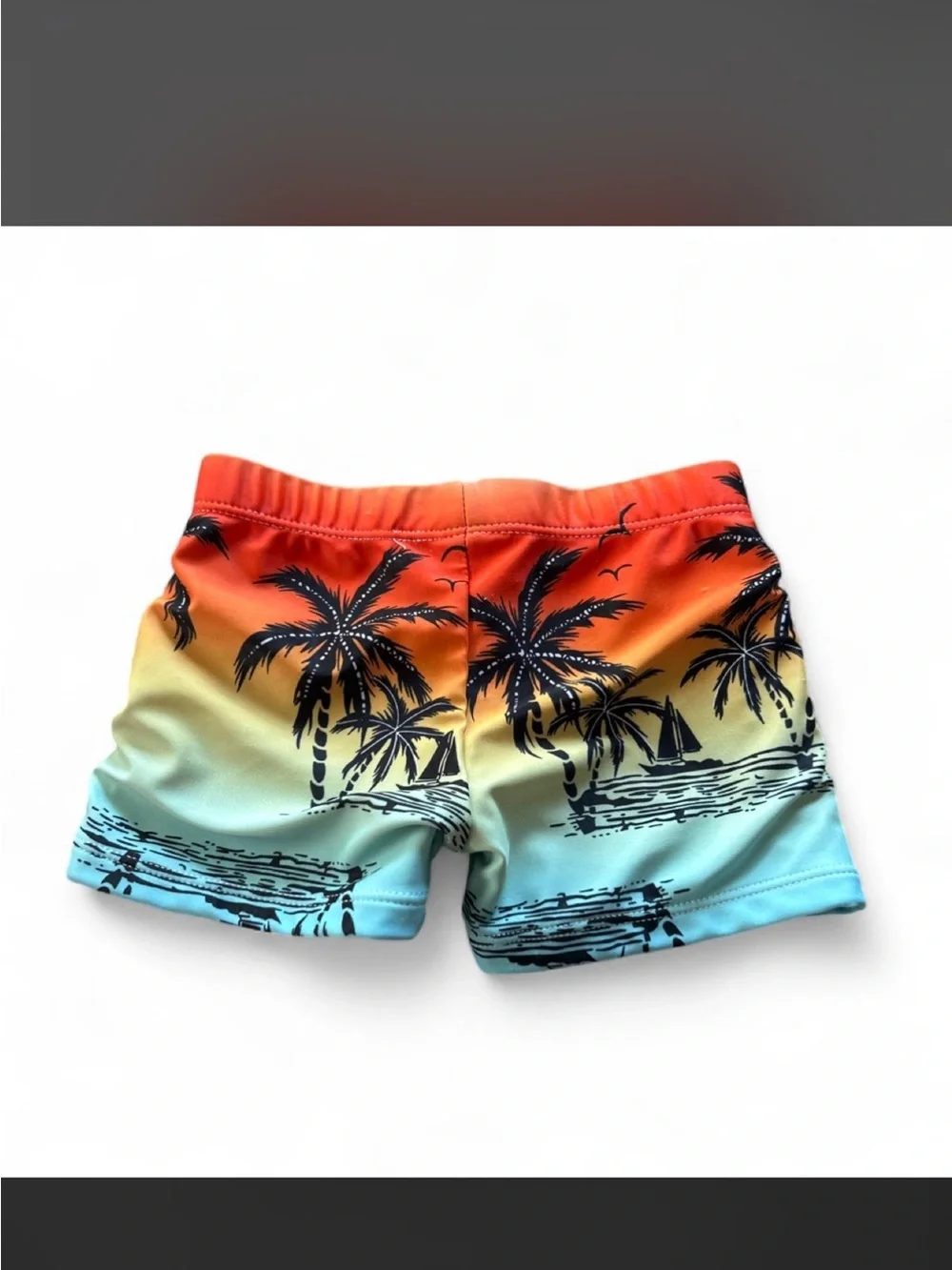 Kids Gradient Palm Tree Swim Trunks - Orange Blue